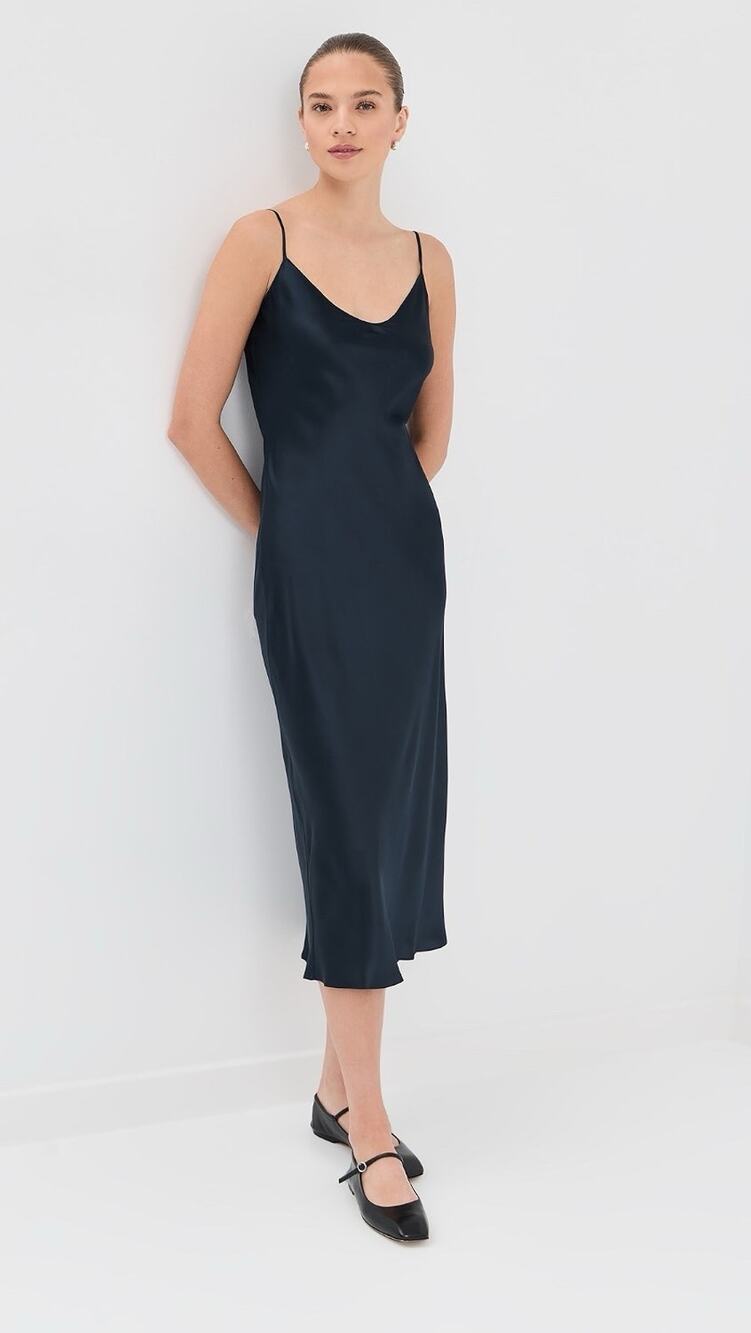 Sablyn Taylor Silk Slip Dress Midnight Black 100% Silk Midi Dress Size S